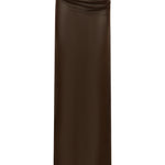 Dark brown sheer maxi skirt on a white background.