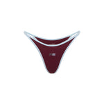 Women's swim bottoms in burgundy with a baby blue trim, featuring a small logo on the front, displayed against a solid white background.