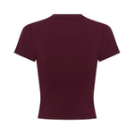 A short-sleeve top in a burgundy colour, shown from the back against a plain white background.