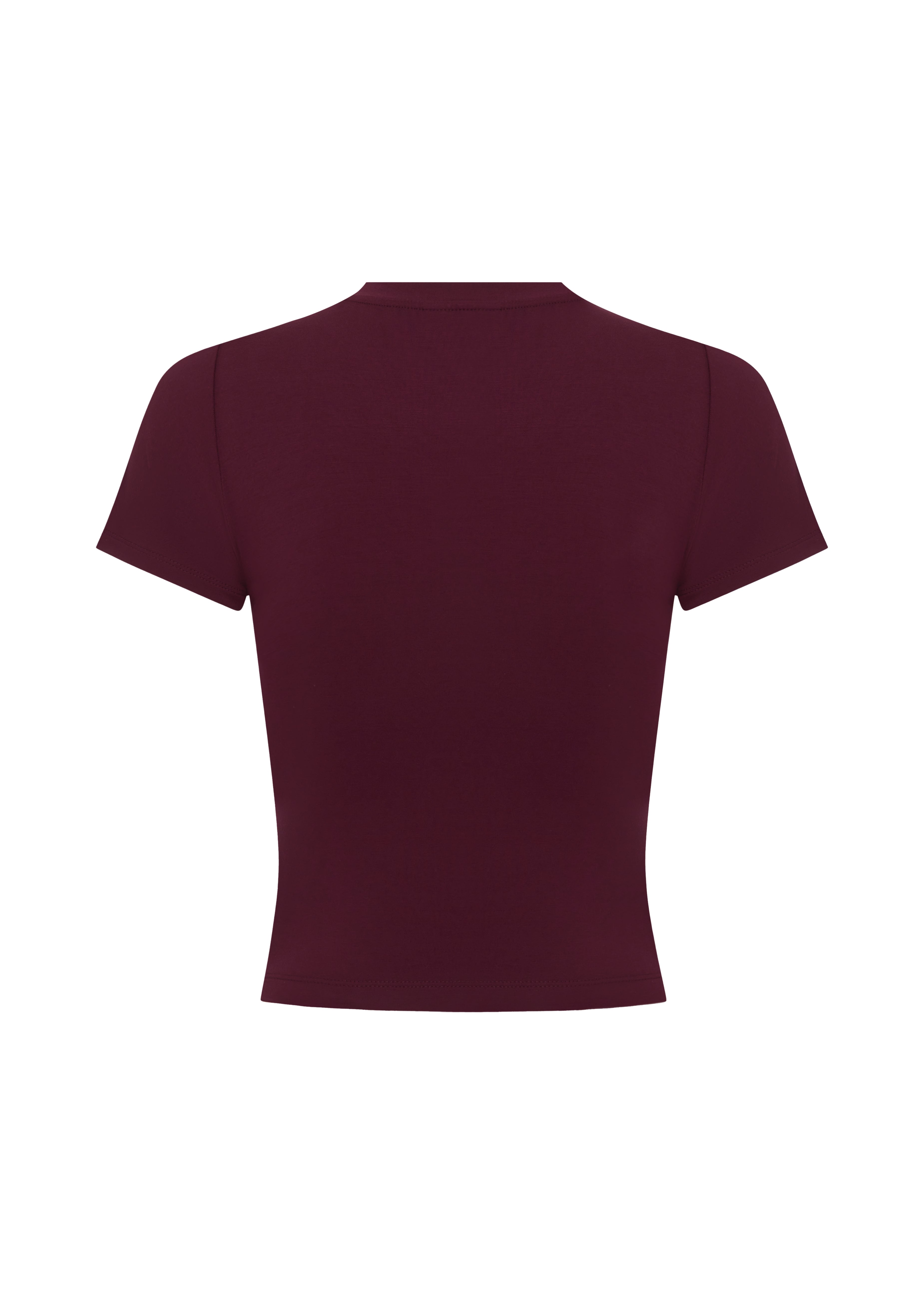 A short-sleeve top in a burgundy colour, shown from the back against a plain white background.